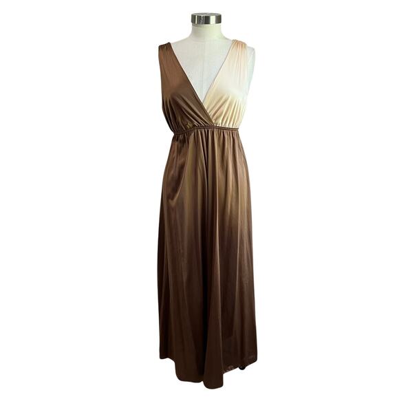 70s Vintage Grecian Two Tone Nylon Night Slip Dress Size Large - Picture 1 of 6